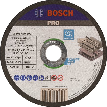Disco de corte Bosch PRO para acero inoxidable y metal de 150 mm.